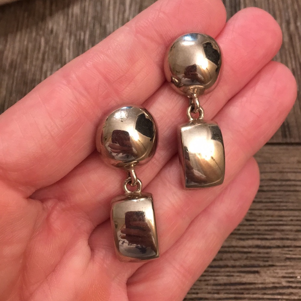 Vintage Silvertone Circle Rectangle Dangle Earring - image 5